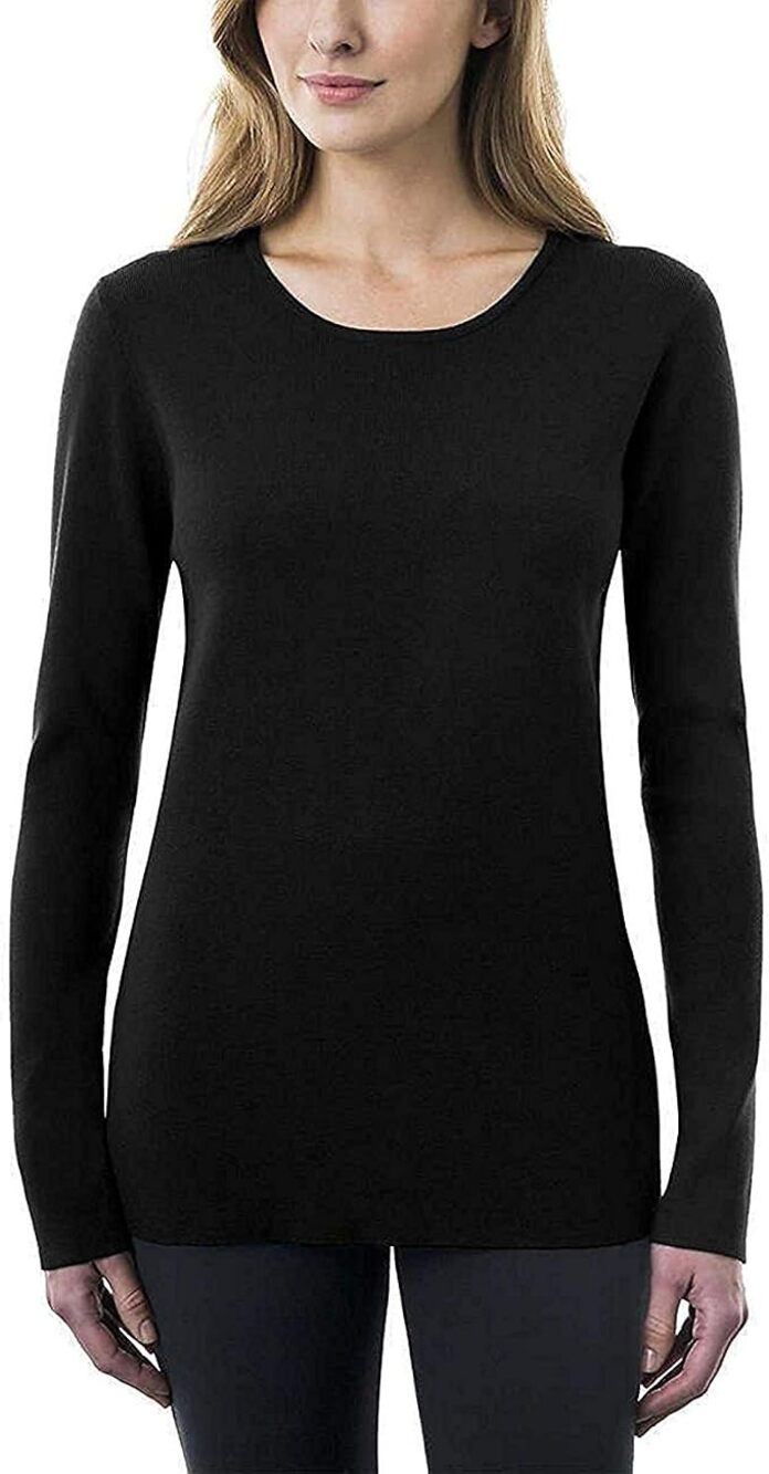 NWT Kirkland Black ribbed Knit Crew Neck Lightweight Sweater Women's Size XL